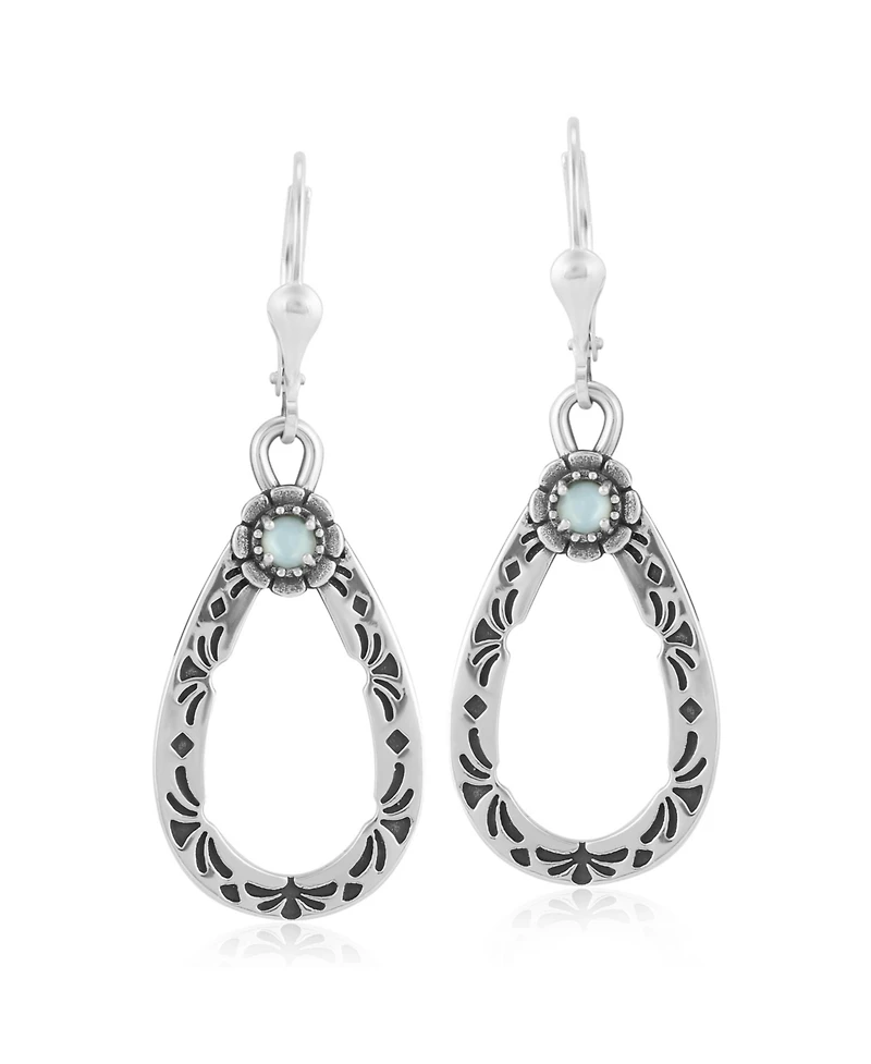 American West Jewelry Sterling Silver White Mother of Pearl Gemstone Pear Shaped Lever Back Earrings