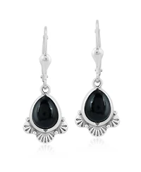American West Jewelry Sterling Silver and Pear Shape Black Onyx Gemstone Fan Lever Back Earrings