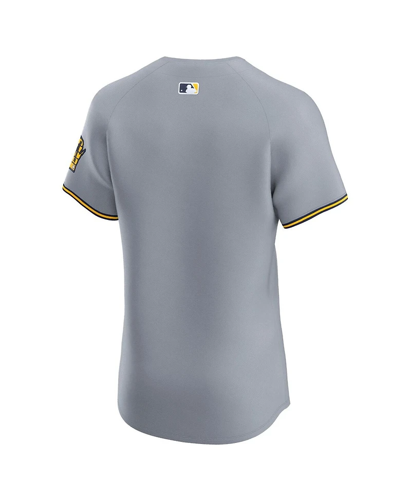 Nike Men's Gray Milwaukee Brewers Road Vapor Premier Elite Patch Jersey