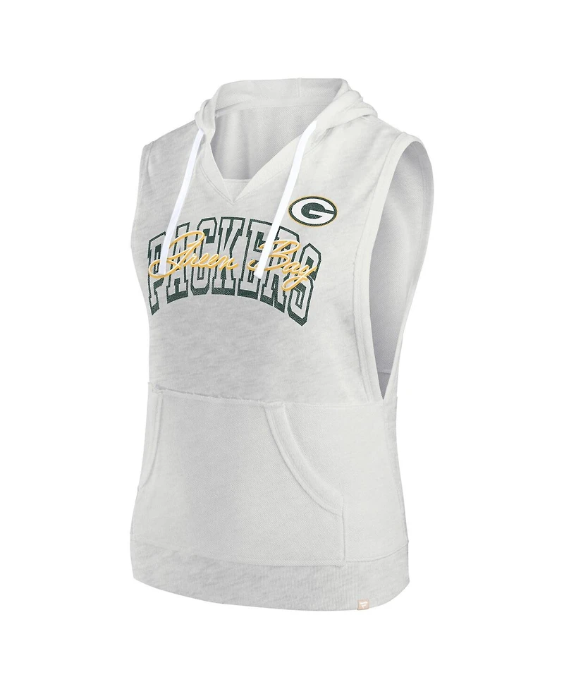 Fanatics Women's Oatmeal Green Bay Packers Lounge Script Sleeveless V-Neck Pullover Hoodie