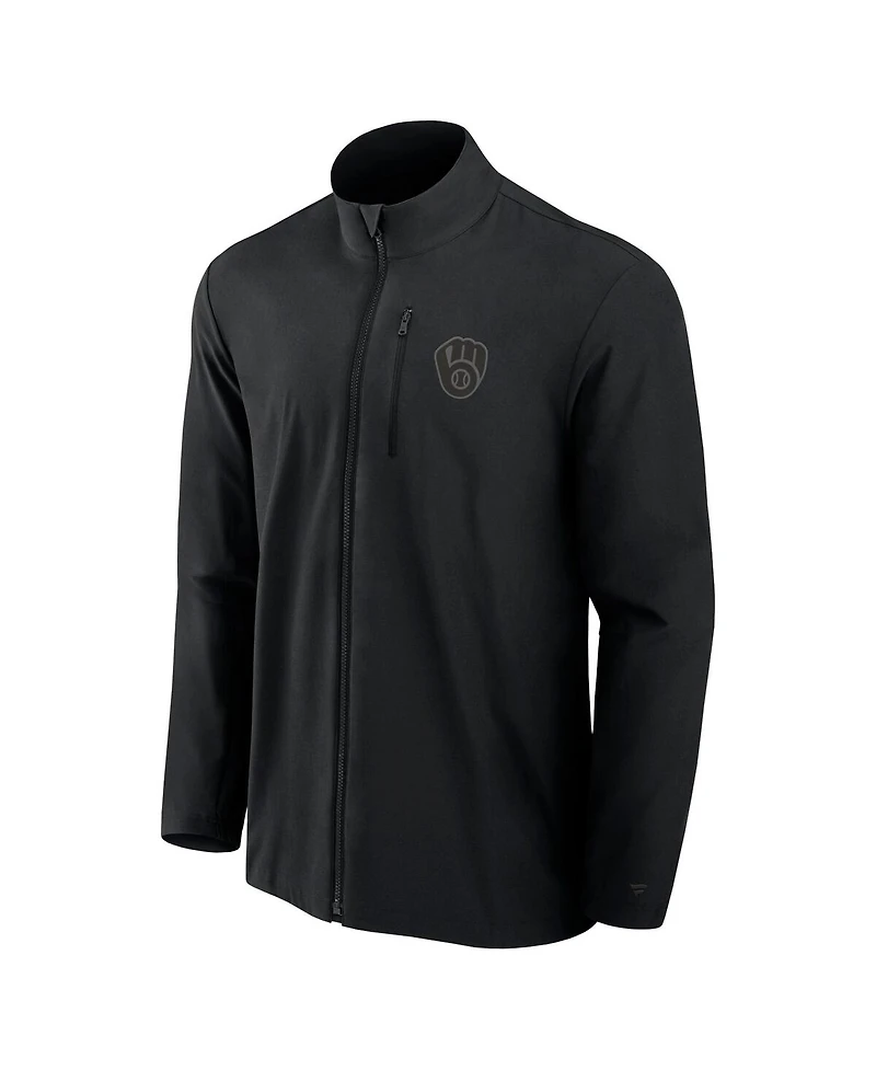 Fanatics Men's Black Milwaukee Brewers Front Office Woven Full-Zip Jacket