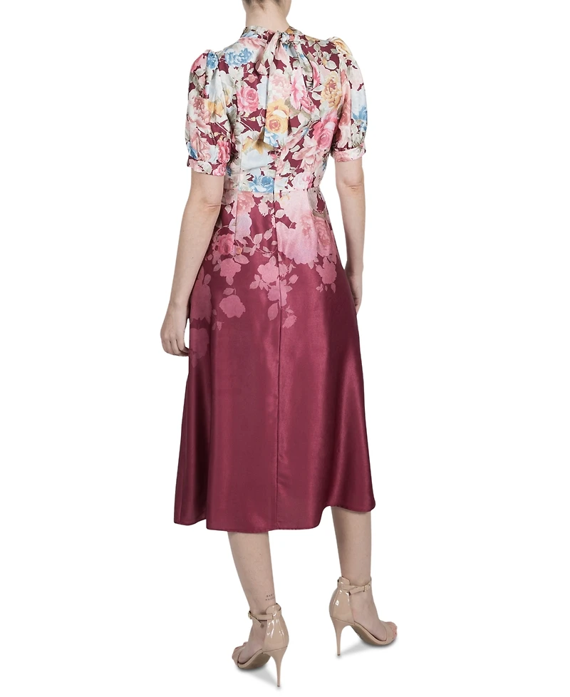 julia jordan Women's Printed Mock-Neck Short-Sleeve Dress