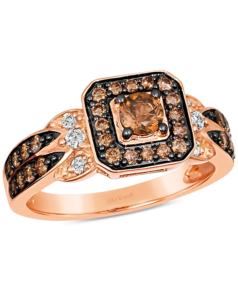 Le Vian Chocolate Diamond & Nude Diamond Halo Double Row Ring (3/4 ct. t.w.) in 14k Rose Gold