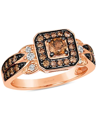 Le Vian Chocolate Diamond & Nude Diamond Halo Double Row Ring (3/4 ct. t.w.) in 14k Rose Gold