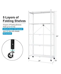 Sugift 5-Tier Folding Storage Shelves Metal Folding Shelves with Wheels, 750Lbs Capacity, White