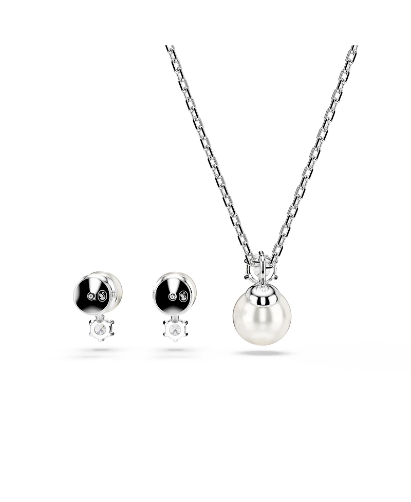 Swarovski Crystal Pearl, Round Cut, White, Rhodium Plated Matrix Set