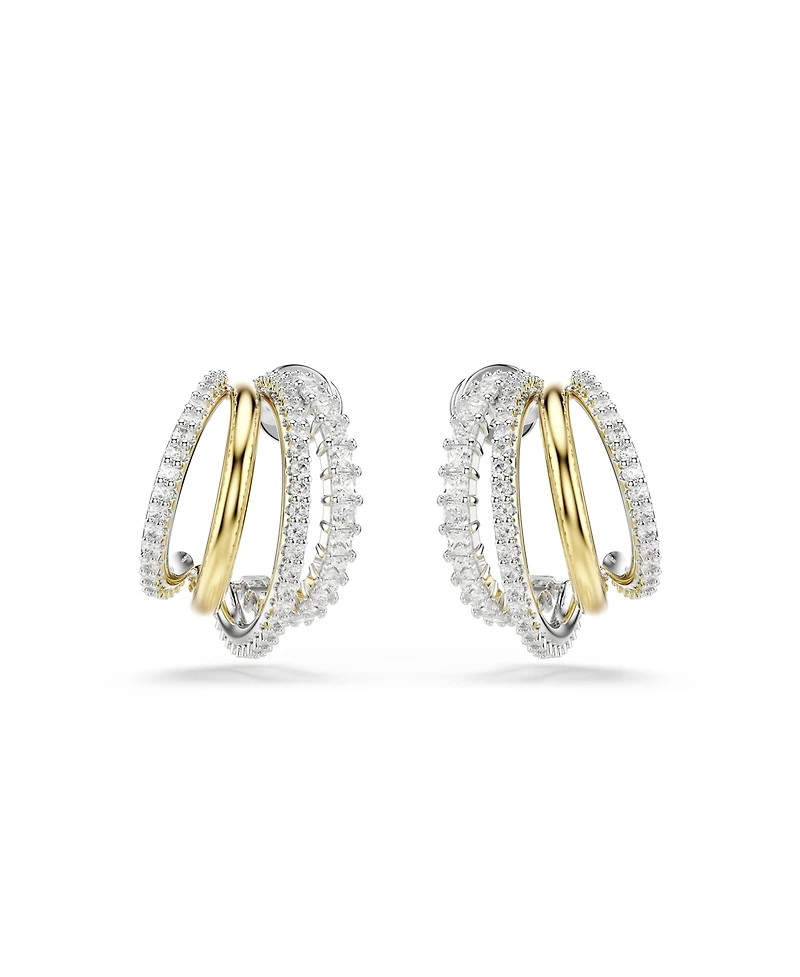Swarovski Mixed Cuts, Mini, White, Mixed Metal Finish Hyperbola Hoop Earrings