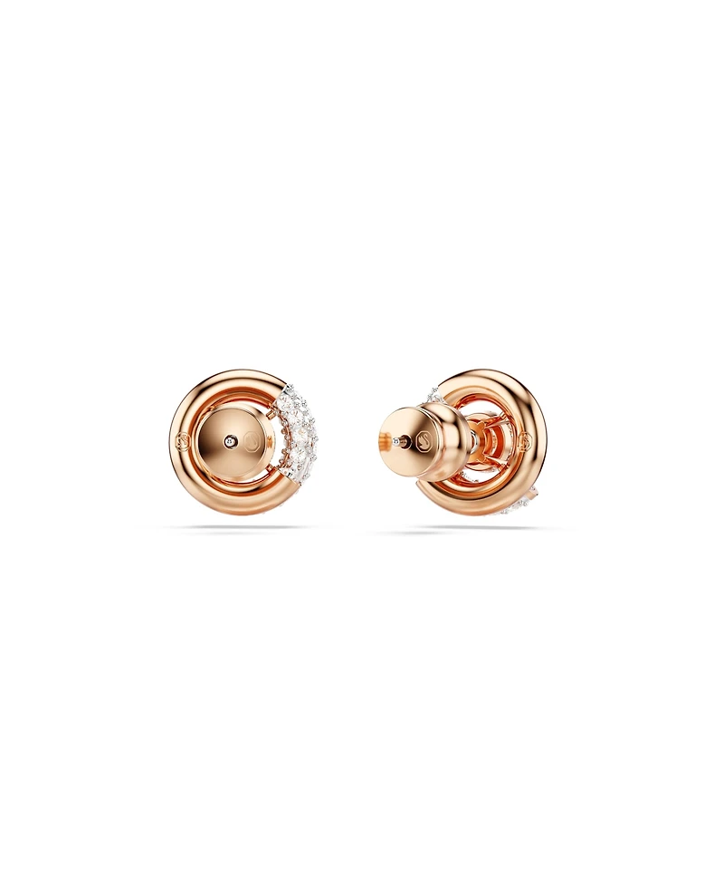 Swarovski Round Cut, White, Rose Gold-Tone Plated Dextera Stud Earrings