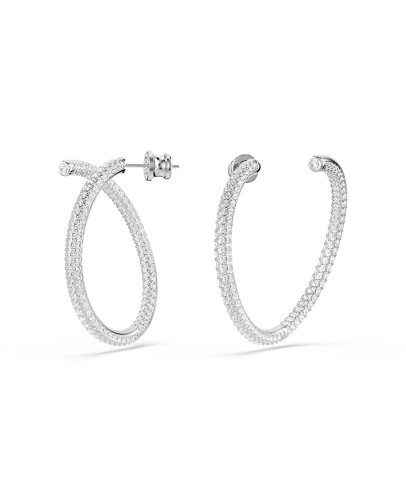 Swarovski Round Cut, White, Rhodium Plated Dextera Hoop Earrings