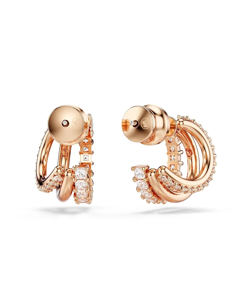 Swarovski Mixed Cuts, Mini, White, Rose Gold-Tone Plated Hyperbola Hoop Earrings