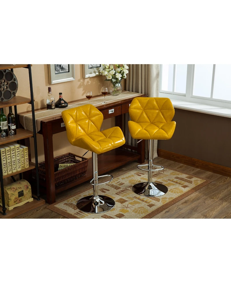 Simplie Fun Contemporary Tufted Adjustable Height Hidraulic Bar Stools, Set of 2, Yellow