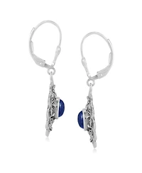 American West Jewelry Sterling Silver and Lapis Lazuli Gemstone Concha Lever Back Earrings