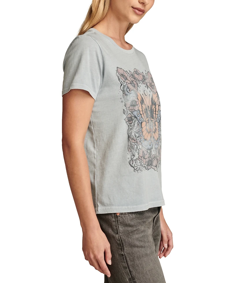 Lucky Brand Women's Cotton Floral Butterfly Classic T-Shirt