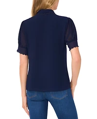 CeCe Women's Scalloped Puff-Sleeve Button-Front Top