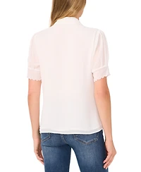 CeCe Women's Scalloped Puff-Sleeve Button-Front Top