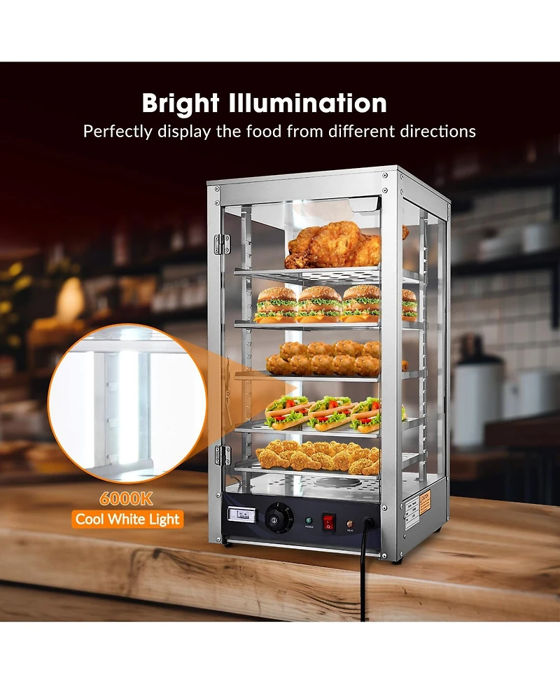 WeChef 600W 5-Shelf Commercial Food Warmer 15" Countertop Catering Pizza Display Case