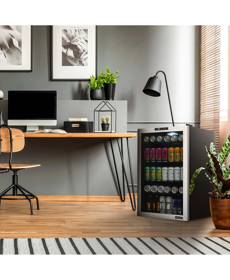 Newair 160 Can Freestanding Beverage Fridge in Stainless Steel with Split Shelf and Precision Digital Thermostat