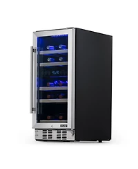 Newair 15" Built-in 29 Bottle Dual Zone Compressor Wine Fridge, Quiet Operation with Beech Wood Shelves and Recessed Kickplate