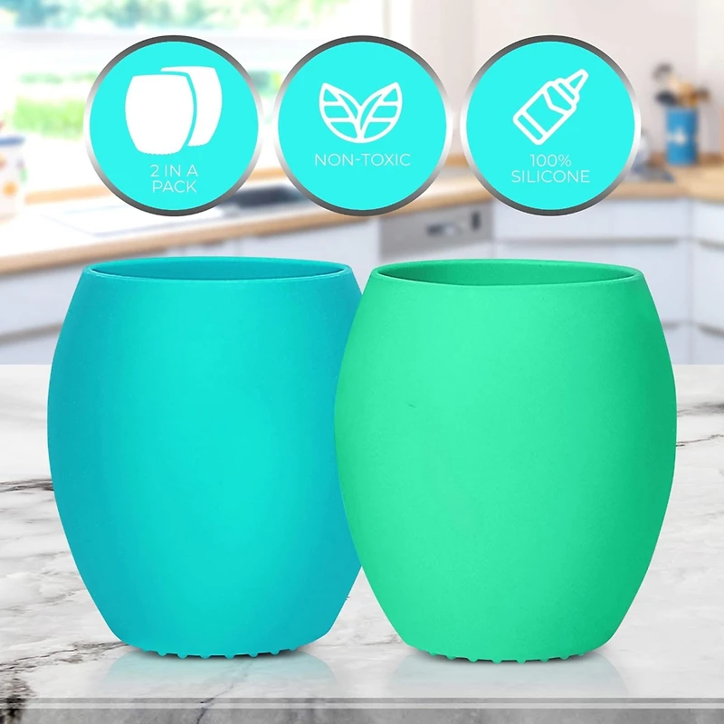 Sperric Toddler Silicone Cup Training Cup - Open Cup Led Weaning 2 Pack of No Spill Sippy Cups