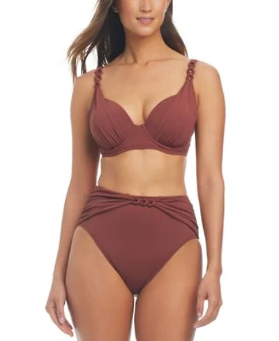 Bleu By Rod Beattie Womens Ring Strap Draped Bikini Top Ring Front High Waisted Bottoms