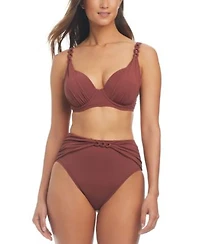 Bleu By Rod Beattie Womens Ring Strap Draped Bikini Top Ring Front High Waisted Bottoms