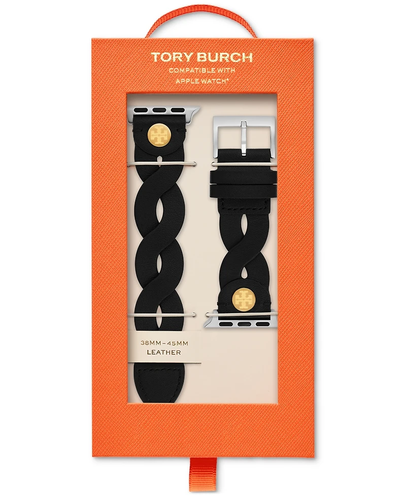 Tory Burch Women's Black Braided Leather Band for Apple Watch 38-45mm