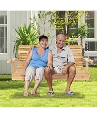 Costway 2-seat Wood Swing Bench with Folding Cup Holder and Sturdy Metal Hanging Chains