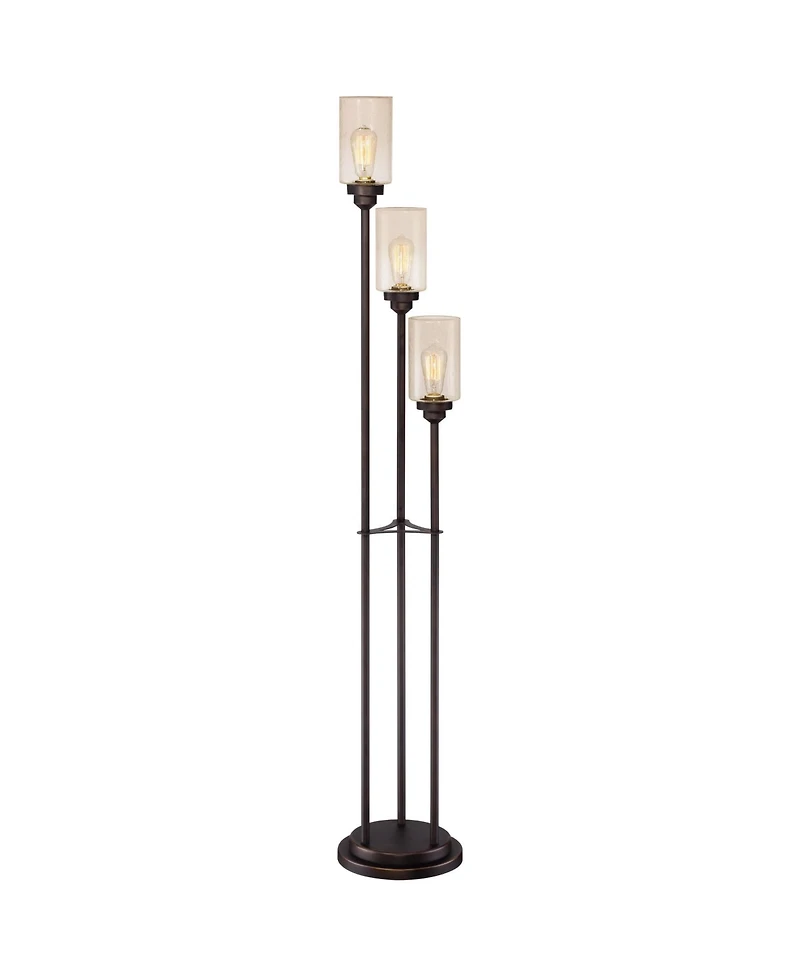 Franklin Iron Works Libby Modern Industrial Tree Floor Lamp 66" Tall Oiled Bronze Metal 3 Light Dimmable Led Amber Seedy Glass for Living Room Be