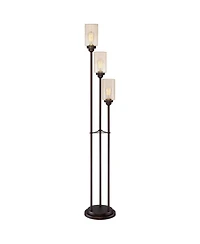 Franklin Iron Works Libby Modern Industrial Tree Floor Lamp 66" Tall Oiled Bronze Metal 3 Light Dimmable Led Amber Seedy Glass for Living Room Be