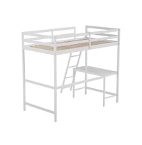 Emma+Oliver Ridley Twin Wood Loft Bed Frame With Protective Guardrails And Integrated Desk Ladder For Use Any 6-8" Thick Mattress