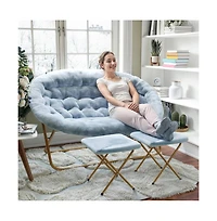Janey Folding Double Saucer Chair With 2 Ottomans And Steel Frame For Dorm Or Bedroom