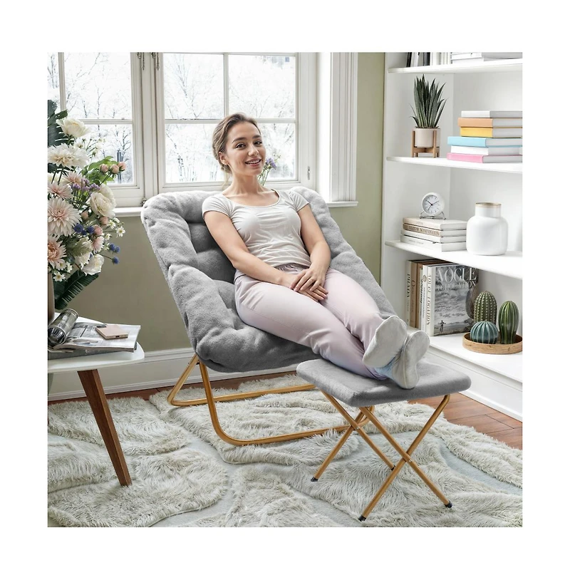 Emma+Oliver Aisling Oversized Folding Saucer Chair And Ottoman For Dorm, Bedroom