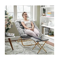 Emma+Oliver Aisling Oversized Folding Saucer Chair And Ottoman For Dorm, Bedroom