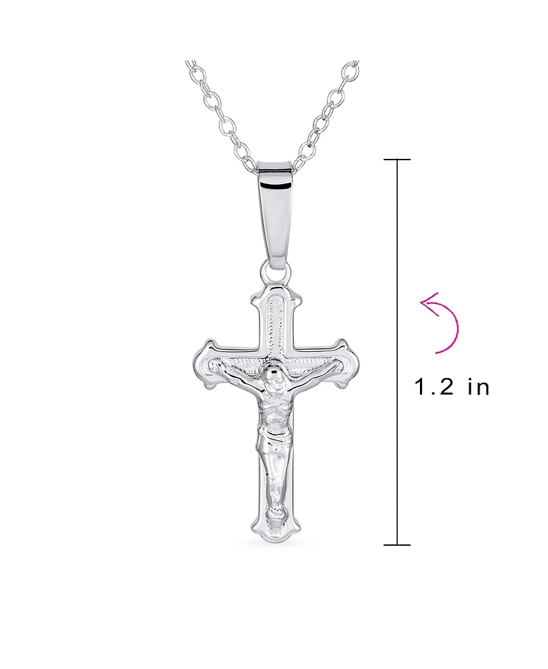 Bling Jewelry Simple Christian Catholic Religious Jewelry Passion Jesus Crucifix Cross Necklace Pendant Sterling Silver 18" Chain