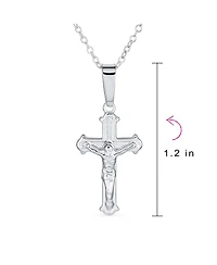 Bling Jewelry Simple Christian Catholic Religious Jewelry Passion Jesus Crucifix Cross Necklace Pendant Sterling Silver 18" Chain