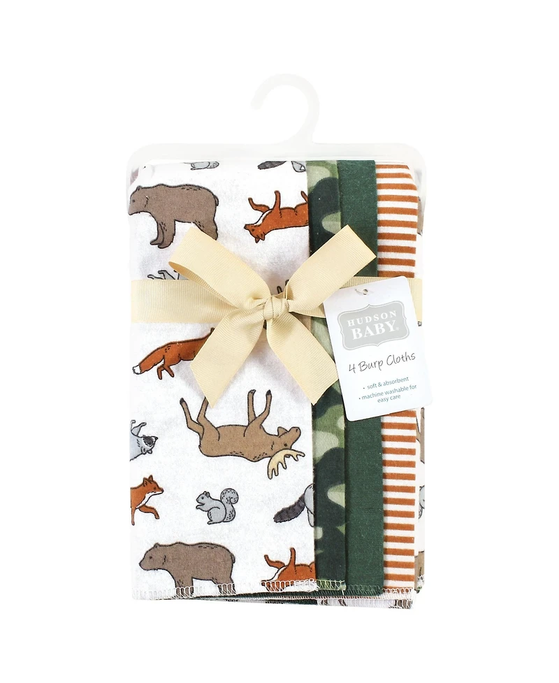 Hudson Baby Boys Soft 4Pk Cotton-Poly Flannel Burp Cloths