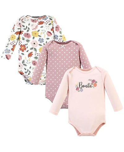 Hudson Baby Girls Cotton Long-Sleeve Bodysuits -Pack