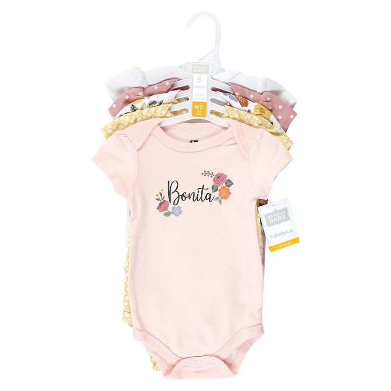 Hudson Baby Girls Cotton Bodysuits 5-Pack