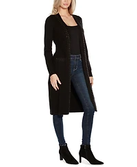 Belldini Black Label Women's Rhinestone-Trim Belted Duster Cardigan Zip Up sweater