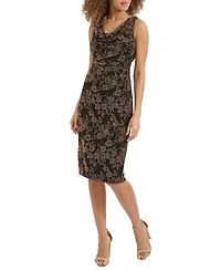 kensie Women's Drape-Neck Sleeveless Metallic Dress