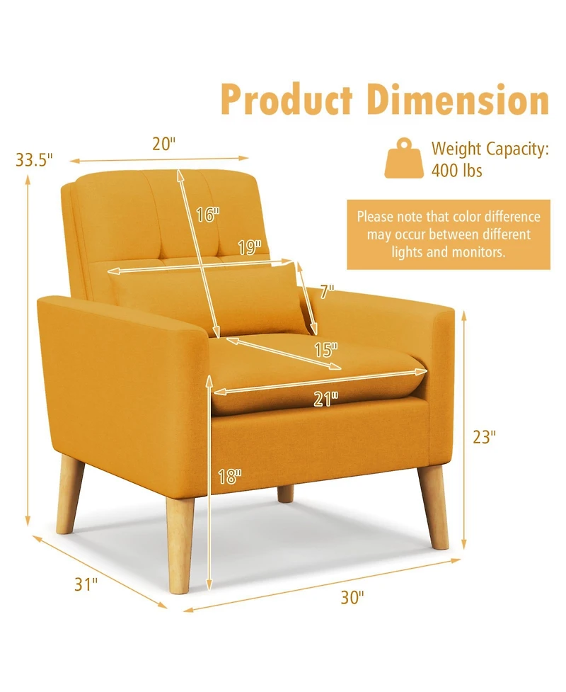 Slickblue Accent Chair with Lumbar Pillow Natural Rubber Wood Legs Padded Cushions
