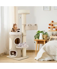 Slickblue 61 Inches Cat Tree for Indoor Cats with 2-stoery Condo and Top Perch-Natural