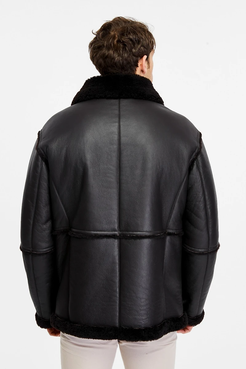 Furniq Uk Men's Fashion Leather Jacket Wool, Dark Brown