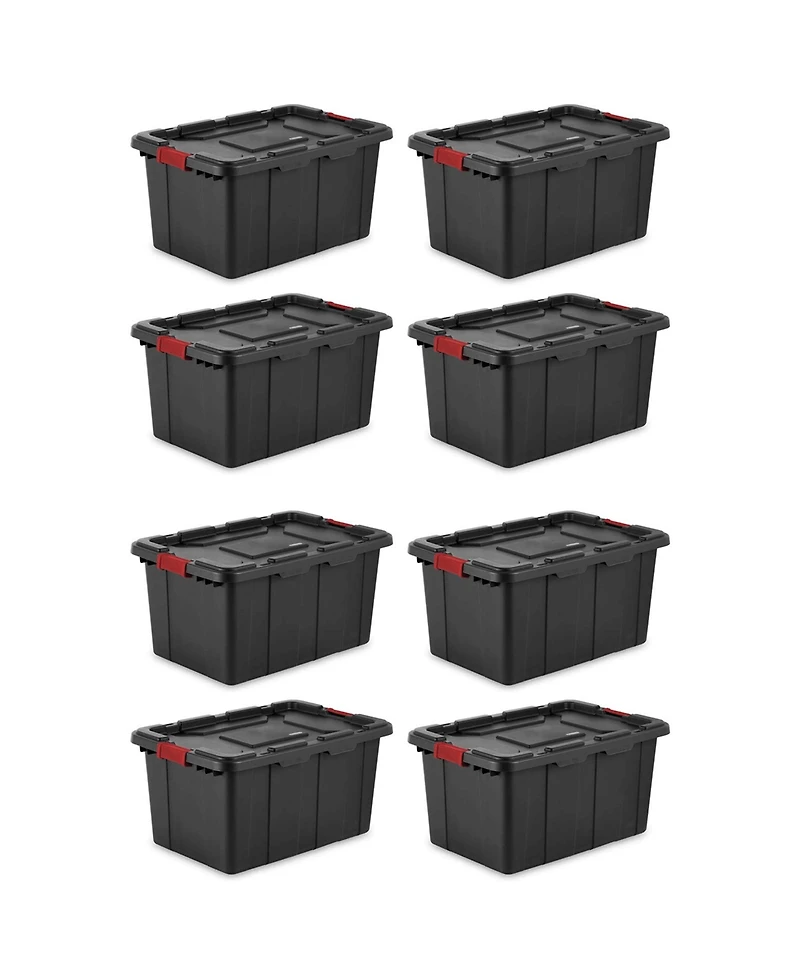 Sterilite 27 Gallon Durable Rugged Industrial Tote w/Red Latches, Black (8 Pack)