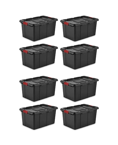 Sterilite 27 Gallon Durable Rugged Industrial Tote w/Red Latches, Black (8 Pack)