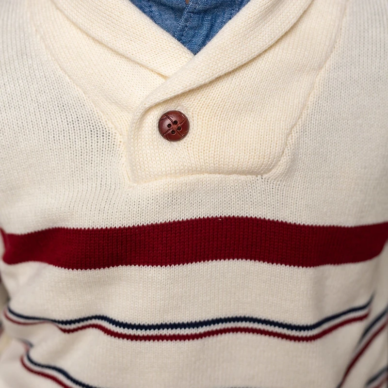 Hope & Henry Boys Organic Long Sleeve Striped Shawl Collar Sweater
