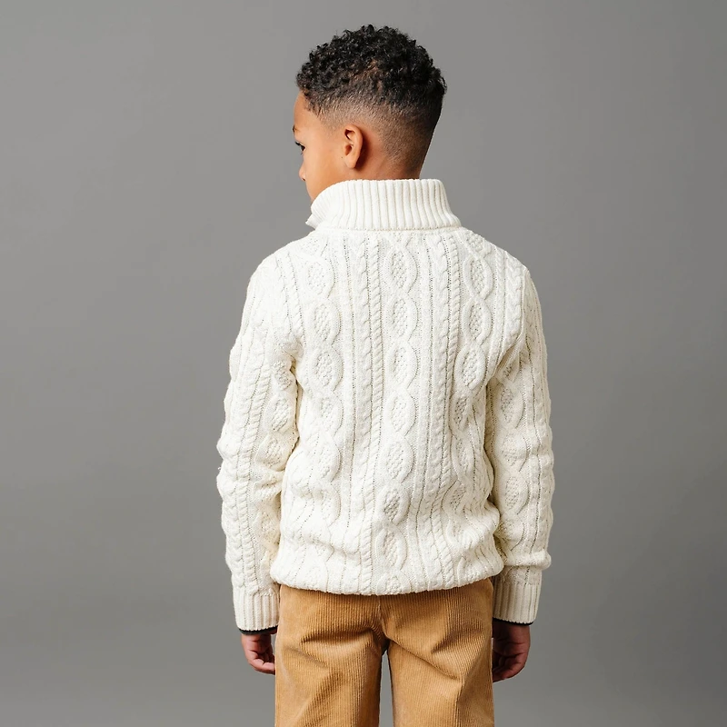 Hope & Henry Boys Organic Mock Neck Cable Sweater with Buttons