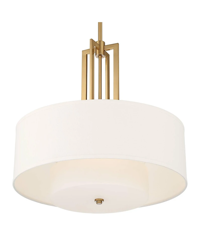 Possini Euro Design Sundry Warm Brass Pendant Chandelier 24" Wide Modern Double Drum Shades 4-Light Fixture for Dining Room House Foyer Kitchen I