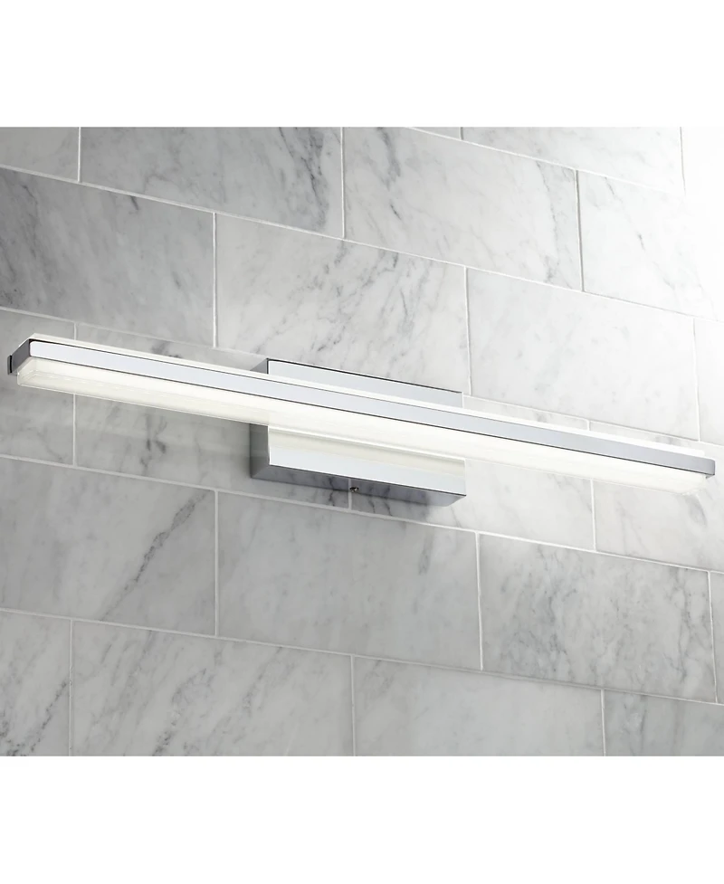 Possini Euro Design Modern Wall Light Led Chrome Hardwired 31 1/4" Wide Light Bar Fixture White Glass for Bathroom Vanity Mirror