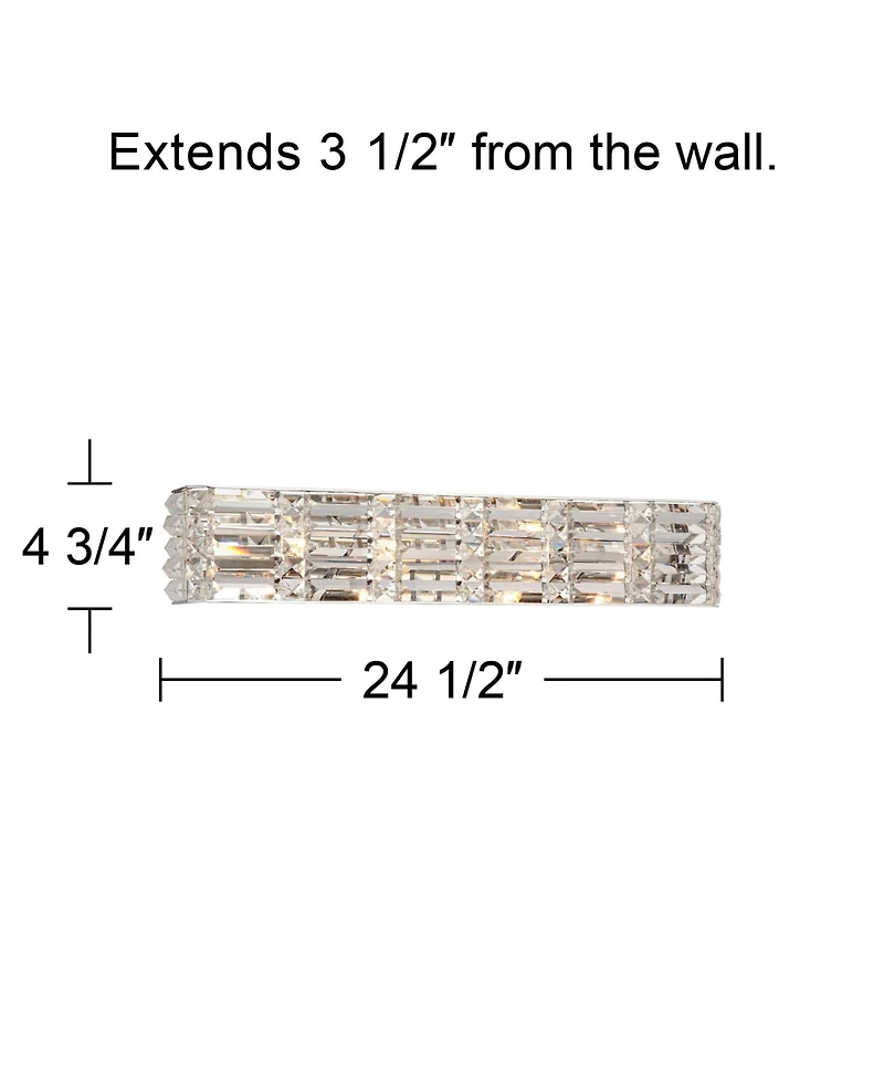 Possini Euro Design Vivienne Modern Wall Light Chrome Silver Metal Hardwired 24.5" Wide Light Bar Fixture Mounted Clear Crystal Accents for Bathroom V
